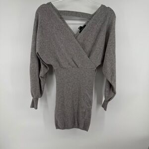 Forever 21 Grey Wrap V Neck Long Sleeve Sweater Dress Mini Size S